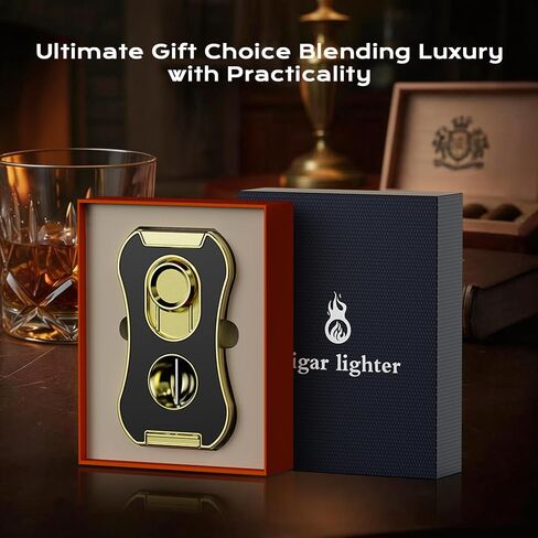 6-in-1 Butane Torch Lighter with Quad Jet Flame, V & Straight Cutter, Holder, Punch, Draw Enhancer, Windproof Cool Lighters, Refillable Butane Lighter with Gift Box, Gifts for Men, Candle, Travel in Kuwait