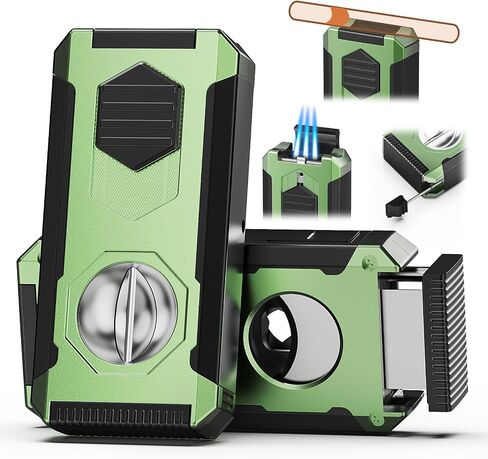 5-in-1 Torch Lighter with Triple Windproof Flame, V Cutter & Straight Cutter, Draw Enhancer Tool and Holder, Refillable Butane Torch Lighter in Gift Box for Men, All-in-one Cool Lighters for Candles in Kuwait