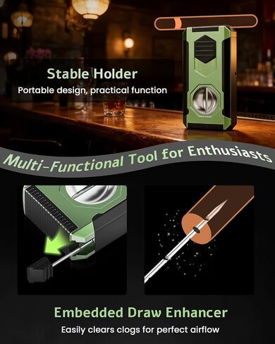5-in-1 Torch Lighter with Triple Windproof Flame, V Cutter & Straight Cutter, Draw Enhancer Tool and Holder, Refillable Butane Torch Lighter in Gift Box for Men, All-in-one Cool Lighters for Candles in Kuwait