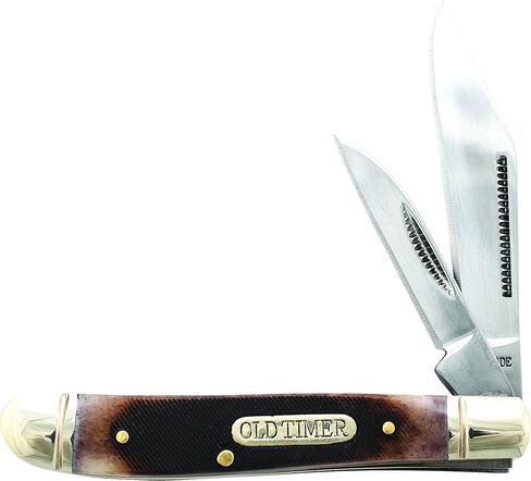 Old Timer 72OTB Dog Leg Jack Genuine Bone Traditional Folding Pocket Knife with 2 High Carbon SS Mirror-Polished Blades, Sawcut Bone Handle for EDC, Whittling, Camping, Hunting, Carving, and Outdoors in Kuwait