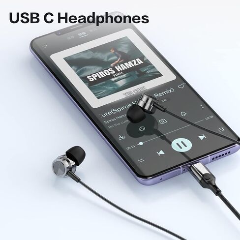 USB C Headphone for Samsung S25 S24 S23 Ultra FE S22 A16 A56 A55, USB C Wired Earbuds Magnetic in-Ear Type C Earphone with Microphone Volume Control Stereo Noise Canceling for iPhone 1716 5 Pro Max in Kuwait
