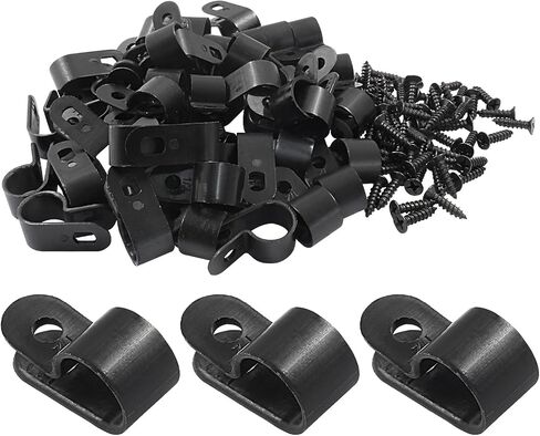 Hordion 50 Pack 3/8 Inch R-Type Cable Clips Cable Clamp Black Mounting Clip in Kuwait