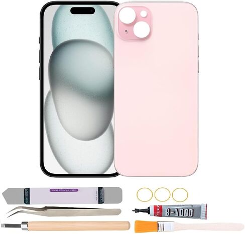 Back Rear Glass Cover Replacement Compatible with iPhone 15 6.1 inches with Repair Tool Kits (Pink) in Kuwait