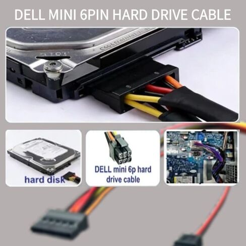 SATA Hard Drive Cable for Dell Mini 6-pin Power Connector Compatible with CT1250 ETC1250 QBT1250 QCT1250 QCS1250,15 pin SATA to 6-pin Hard Drive Power Adapter (for HDD/SSD) 13.78+5.91in in Kuwait