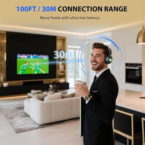 Wireless Headphones for TV Watching, TV Headphones Wireless for Seniors with Low Latency , V5.4 Over Ear Headphones with Digital Optical RCA AUX 3.5 MM Transmitter Charging Dock, for Elderly Seniors in Kuwait