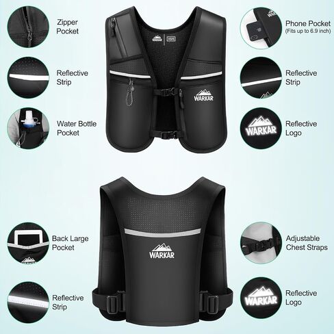 Running Vest, Hydration Backpack with 500ml Water Bladder Adjustable Chest Straps Reflective Strip Design Lightweight Breathable Great for Women Men Run/Hiking/Cycling/Climbing (Black, X-Small-Small) in Kuwait
