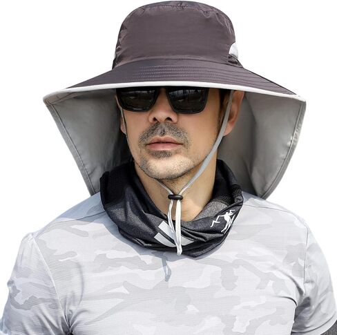 HUAMULAN Women Men Wide Brim Sun Hat Hiking Fishing Hats with Neck Flap in Kuwait
