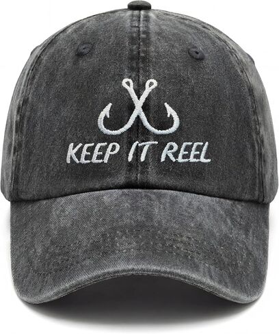Keep It Reel Embroidery Washed Fishing Cap For Men Outdoor Dad Fish Gift in Kuwait
