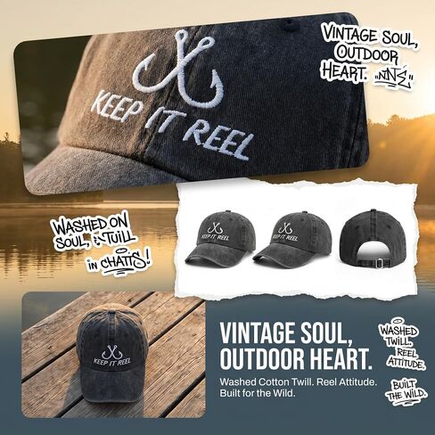 Keep It Reel Embroidery Washed Fishing Cap For Men Outdoor Dad Fish Gift in Kuwait