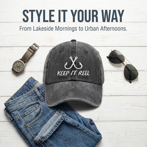 Keep It Reel Embroidery Washed Fishing Cap For Men Outdoor Dad Fish Gift in Kuwait