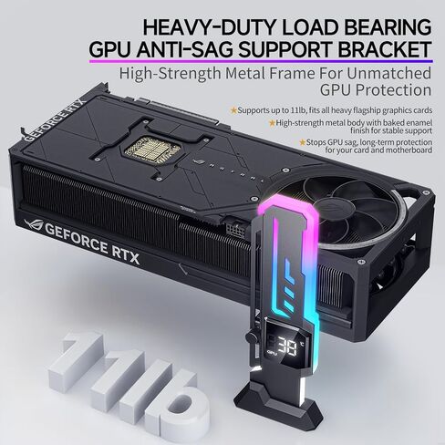 ARGB GPU Support Bracket with CPU & GPU Temp/Usage Display, Adjustable Height GPU Sag Bracket with Magnet & Non-Slip Base for Video Card, Universal Graphics Card Support, 5V3PIN RGB GPU Brace in Kuwait