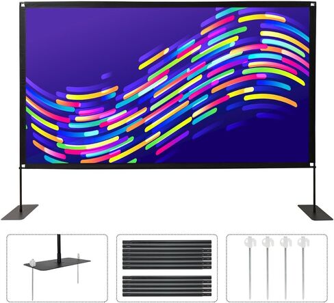 Projector Screen with Stand, Tool Free 120 inch Outdoor 16:9 4K Front Rear HD Portable Projector Screen Indoor Foldable Movie Screen with Carry Bag, Sandbag for Home Backyard, Camping, Theater in Kuwait