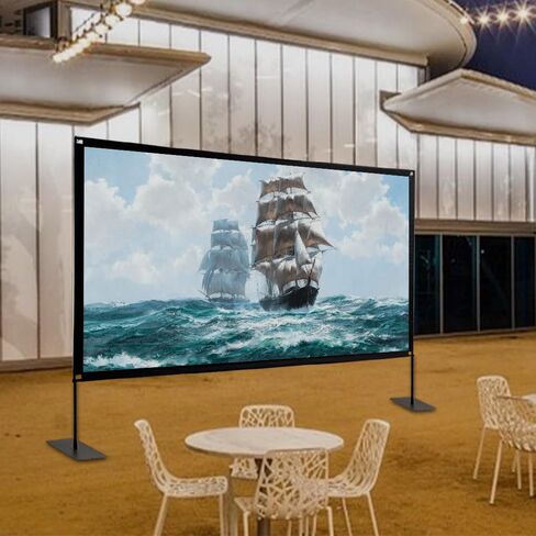 Projector Screen with Stand, Tool Free 120 inch Outdoor 16:9 4K Front Rear HD Portable Projector Screen Indoor Foldable Movie Screen with Carry Bag, Sandbag for Home Backyard, Camping, Theater in Kuwait