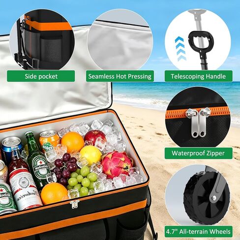 2-in-1 Cooler with Wheels,100 Cans Rolling Cooler,100% Leakproof Cooler Bag in Kuwait