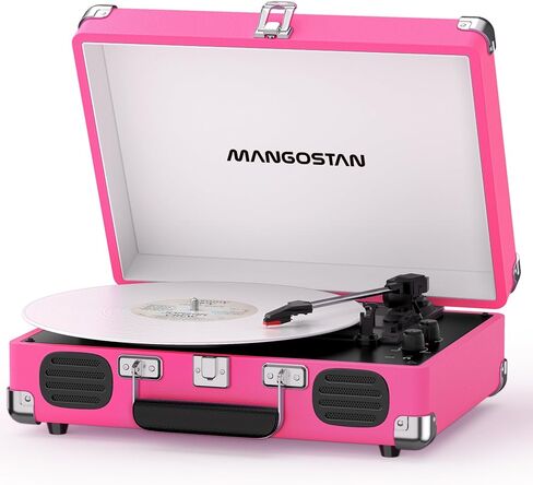 Pink Bluetooth Record Player, 3-Speed Suitcase Turntable in Kuwait