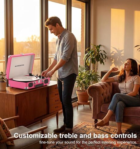 Pink Bluetooth Record Player, 3-Speed Suitcase Turntable in Kuwait