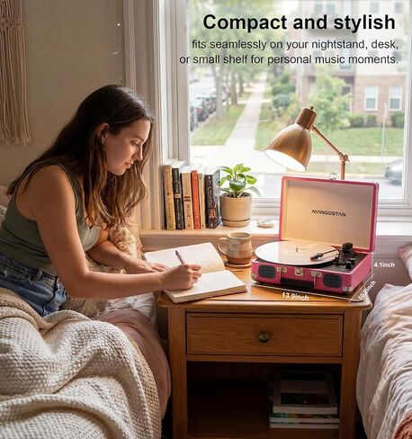 Pink Bluetooth Record Player, 3-Speed Suitcase Turntable in Kuwait