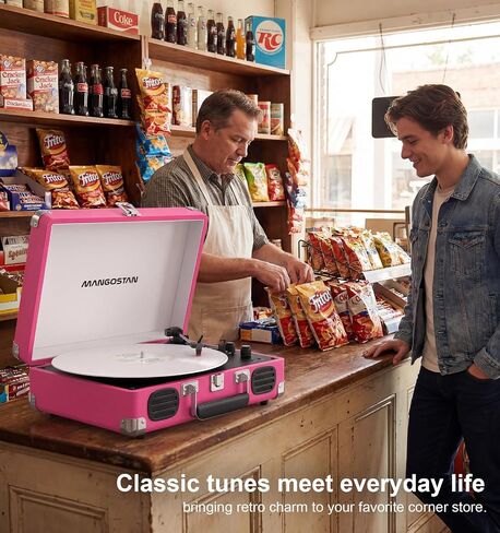Pink Bluetooth Record Player, 3-Speed Suitcase Turntable in Kuwait
