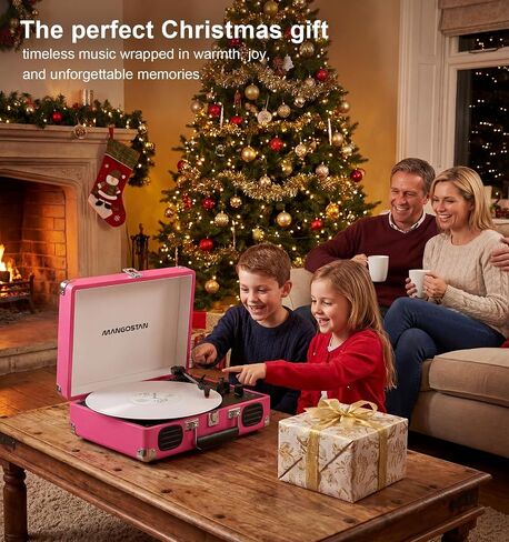 Pink Bluetooth Record Player, 3-Speed Suitcase Turntable in Kuwait