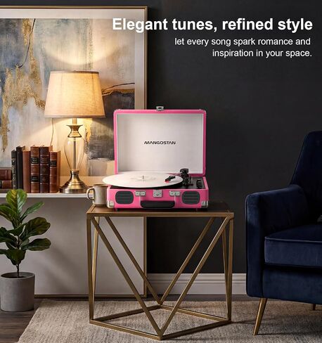 Pink Bluetooth Record Player, 3-Speed Suitcase Turntable in Kuwait