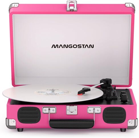 Pink Bluetooth Record Player, 3-Speed Suitcase Turntable in Kuwait