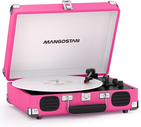Pink Bluetooth Record Player, 3-Speed Suitcase Turntable in Kuwait