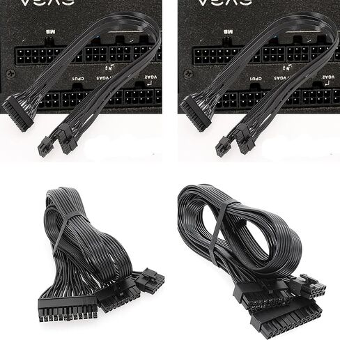Modular Power Cable 10Pin+18Pin to 24Pin 18AWG Black Flat 60cm in Saudi Arabia