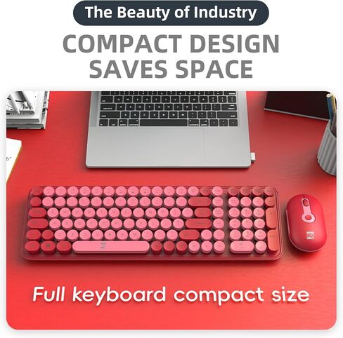 Wireless Keyboard and Mouse Combo, Retro Round Keycaps Dual-Color Design, 104 Keys Compact Full-Size, 2.4G USB, 3-Level DPI, Multimedia Keys, for Windows/Mac PC Laptop (Red) in Kuwait