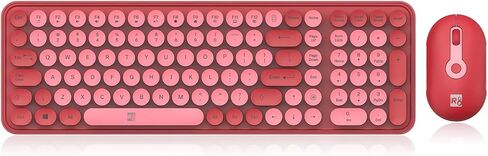 Wireless Keyboard and Mouse Combo, Retro Round Keycaps Dual-Color Design, 104 Keys Compact Full-Size, 2.4G USB, 3-Level DPI, Multimedia Keys, for Windows/Mac PC Laptop (Red) in Kuwait