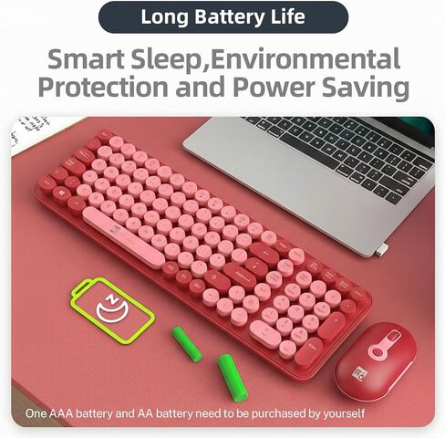 Wireless Keyboard and Mouse Combo, Retro Round Keycaps Dual-Color Design, 104 Keys Compact Full-Size, 2.4G USB, 3-Level DPI, Multimedia Keys, for Windows/Mac PC Laptop (Red) in Kuwait