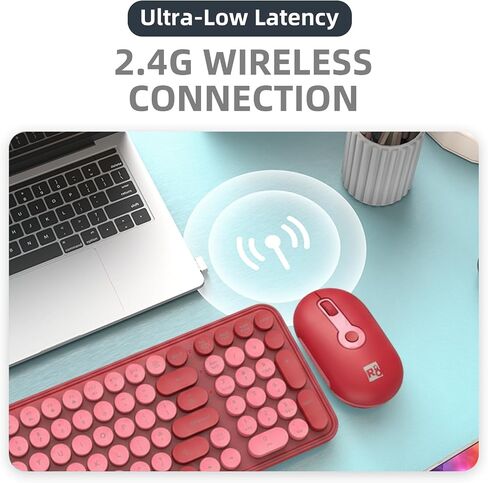 Wireless Keyboard and Mouse Combo, Retro Round Keycaps Dual-Color Design, 104 Keys Compact Full-Size, 2.4G USB, 3-Level DPI, Multimedia Keys, for Windows/Mac PC Laptop (Red) in Kuwait