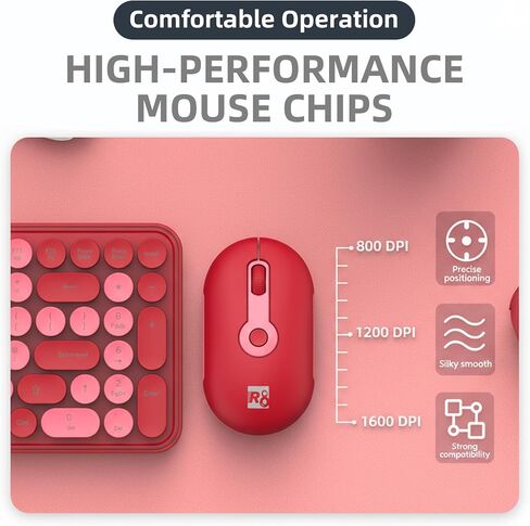 Wireless Keyboard and Mouse Combo, Retro Round Keycaps Dual-Color Design, 104 Keys Compact Full-Size, 2.4G USB, 3-Level DPI, Multimedia Keys, for Windows/Mac PC Laptop (Red) in Kuwait