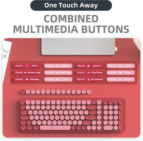 Wireless Keyboard and Mouse Combo, Retro Round Keycaps Dual-Color Design, 104 Keys Compact Full-Size, 2.4G USB, 3-Level DPI, Multimedia Keys, for Windows/Mac PC Laptop (Red) in Kuwait