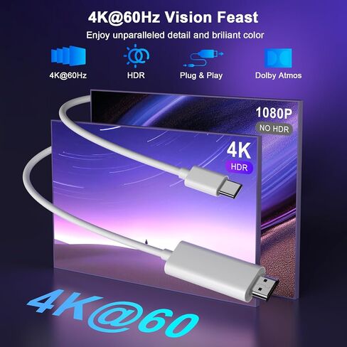 [Apple MFi Certified] USB C to HDMI Cable Adapter for iPhone 17 to TV in Kuwait