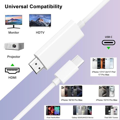[Apple MFi Certified] USB C to HDMI Cable Adapter for iPhone 17 to TV in Kuwait