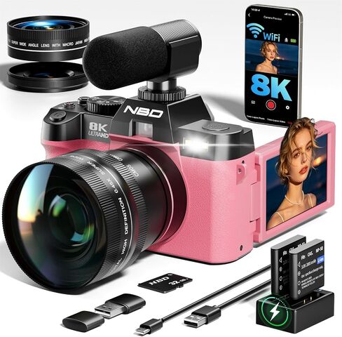 True 8K 64MP Digital Camera for Photography with Microphone(Pink) in Kuwait
