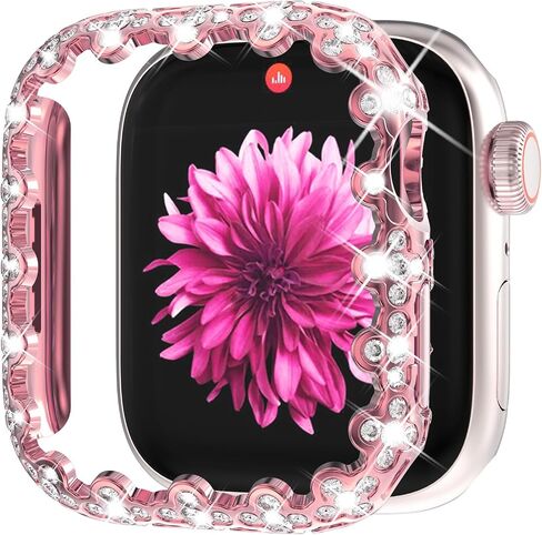 Wingle Bling Case Bumper for Apple Watch Series 11 10 42mm Case, 4 Leaf Clover Lace Edge Diamond Crystal Rhinestone Protective Face Cover Hard PC Frame Protector iWatch 11 10 Cases 42 mm, Rose Gold in Kuwait