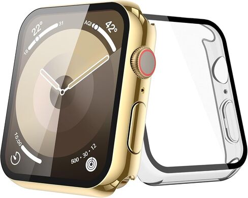 [2-Pack] Julk Gold Case with Screen Protector for Apple Watch 9/8/7 45mm, 9H Tempered Glass with Ultra Thin Hard Protective Cover for iWatch [1 Gold + 1 Transparent] in Kuwait