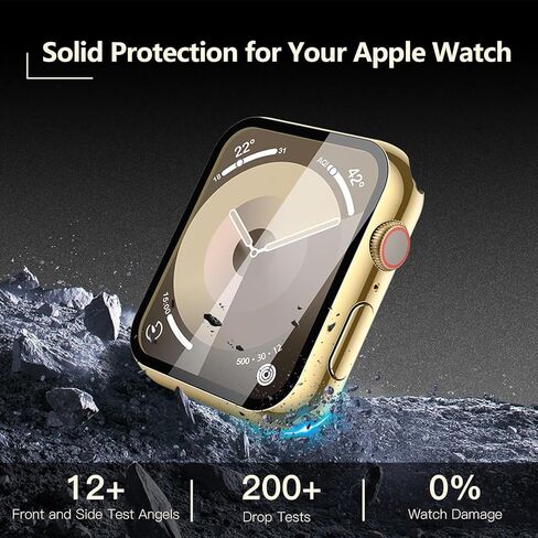 [2-Pack] Julk Gold Case with Screen Protector for Apple Watch 9/8/7 45mm, 9H Tempered Glass with Ultra Thin Hard Protective Cover for iWatch [1 Gold + 1 Transparent] in Kuwait
