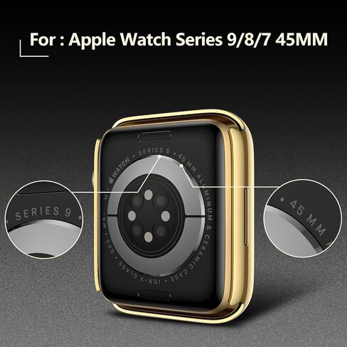 [2-Pack] Julk Gold Case with Screen Protector for Apple Watch 9/8/7 45mm, 9H Tempered Glass with Ultra Thin Hard Protective Cover for iWatch [1 Gold + 1 Transparent] in Kuwait