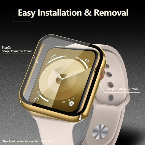 [2-Pack] Julk Gold Case with Screen Protector for Apple Watch 9/8/7 45mm, 9H Tempered Glass with Ultra Thin Hard Protective Cover for iWatch [1 Gold + 1 Transparent] in Kuwait