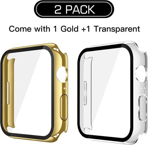 [2-Pack] Julk Gold Case with Screen Protector for Apple Watch 9/8/7 45mm, 9H Tempered Glass with Ultra Thin Hard Protective Cover for iWatch [1 Gold + 1 Transparent] in Kuwait