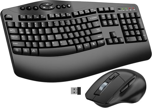 Ergonomic Wireless Keyboard and Mouse Combo, 2.4GHz Full Size Wave Keys Computer Keyboard with Wrist Rest for Natural Typing, Silent 6 Button USB Mouse for Laptop PC Windows Mac (Black) in Saudi Arabia