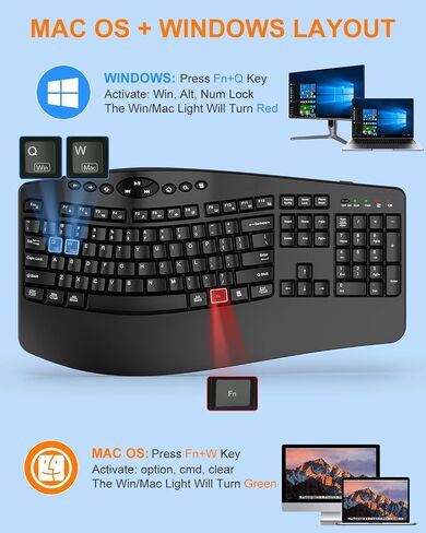 Ergonomic Wireless Keyboard and Mouse Combo, 2.4GHz Full Size Wave Keys Computer Keyboard with Wrist Rest for Natural Typing, Silent 6 Button USB Mouse for Laptop PC Windows Mac (Black) in Saudi Arabia