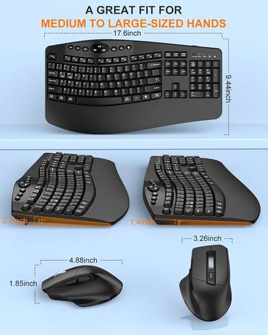 Ergonomic Wireless Keyboard and Mouse Combo, 2.4GHz Full Size Wave Keys Computer Keyboard with Wrist Rest for Natural Typing, Silent 6 Button USB Mouse for Laptop PC Windows Mac (Black) in Saudi Arabia