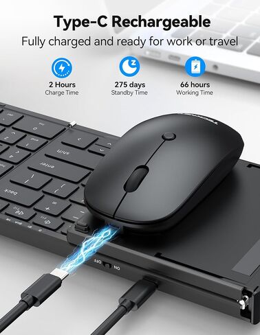 TECKNET Foldable Bluetooth Keyboard and Mouse Combo, Wireless Keyboard Mouse, Rechargeable 2.4G & Dual Bluetooth Travel Keyboard Mouse Set for Business Travel, Compatible with Windows/Mac/iOS/Android in Saudi Arabia