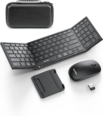 TECKNET Foldable Bluetooth Keyboard and Mouse Combo, Wireless Keyboard Mouse, Rechargeable 2.4G & Dual Bluetooth Travel Keyboard Mouse Set for Business Travel, Compatible with Windows/Mac/iOS/Android in Saudi Arabia