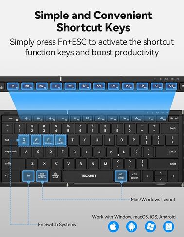 TECKNET Foldable Bluetooth Keyboard and Mouse Combo, Wireless Keyboard Mouse, Rechargeable 2.4G & Dual Bluetooth Travel Keyboard Mouse Set for Business Travel, Compatible with Windows/Mac/iOS/Android in Saudi Arabia