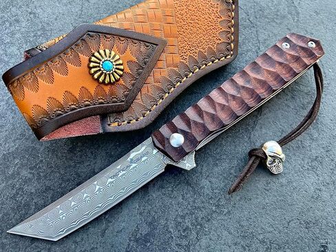 TACTICAL GEARZ Damascus Pocket Folding Knife, Rosewood Handle, Damascus Blade w/67 Layers & a VG10 Core (Rogue XT) in Kuwait