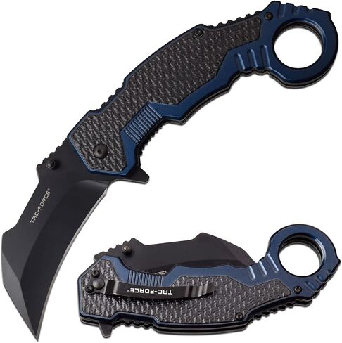 Tac-Force Folding Knife – Black Stainless Steel Hawkbill Blade, Black and Blue Aluminum Handle w/Pocket Clip, Liner Lock, Karambit, Tactical, EDC, Rescue - TF-1001BL in Kuwait